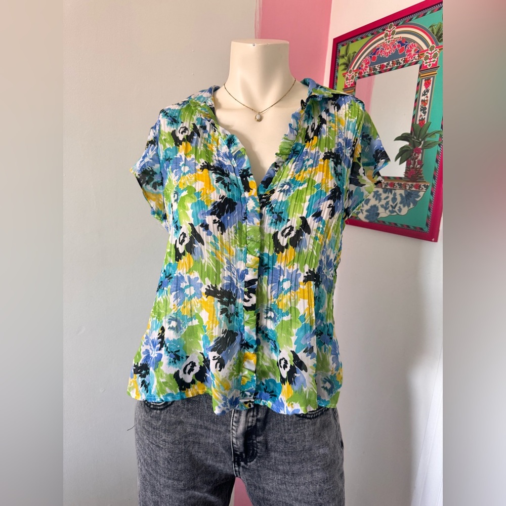 Sunny Leigh Vibrant Floral Blouse - Blue, Green, Yellow